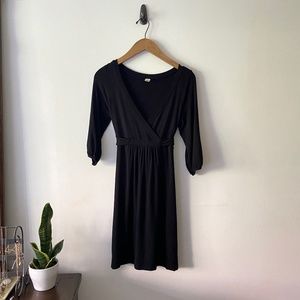 A-Line Faux Wrap Dress - Black